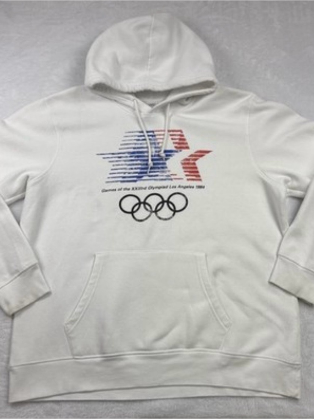 Source Unknown White Hoodie with Red & Blue Star Olympic Graphic